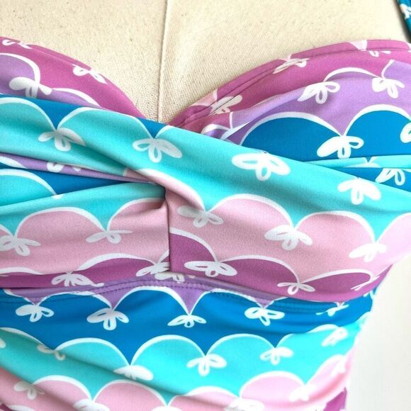 Romenza One Piece Swimsuit Adorable Pastel Color Stripes with Bow Print Size - Picture 8 of 13